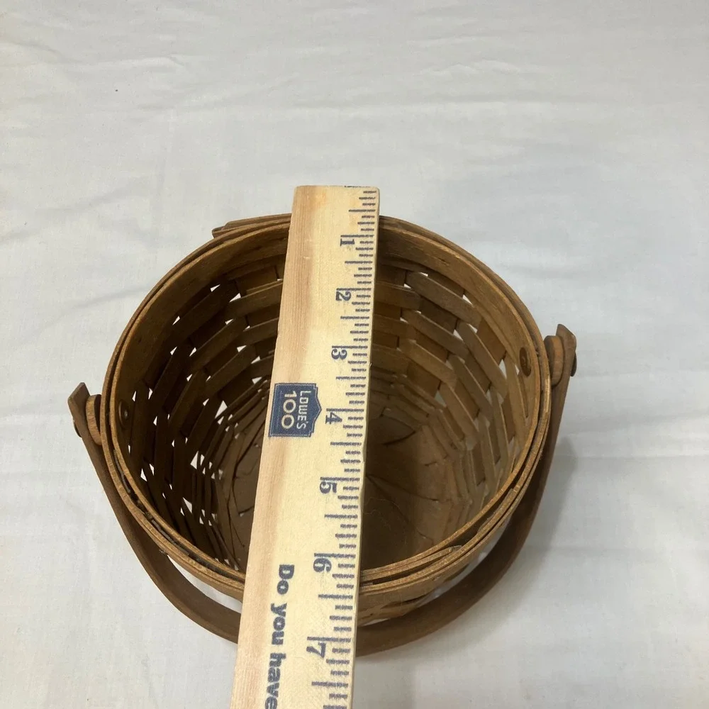Longaberger 1986 Handwoven Round Wood Basket Swinging Handle USA Made Farmhouse